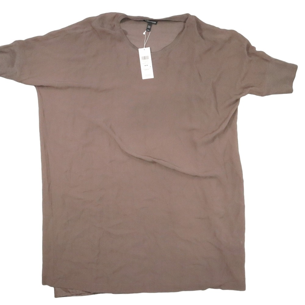 Eileen Fisher Sheer Silk Georgette Dress Size M Brown Round Neck Dolman NWT